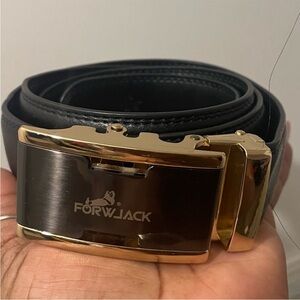 Forwjack Black Leather Belt with Gold Buckle